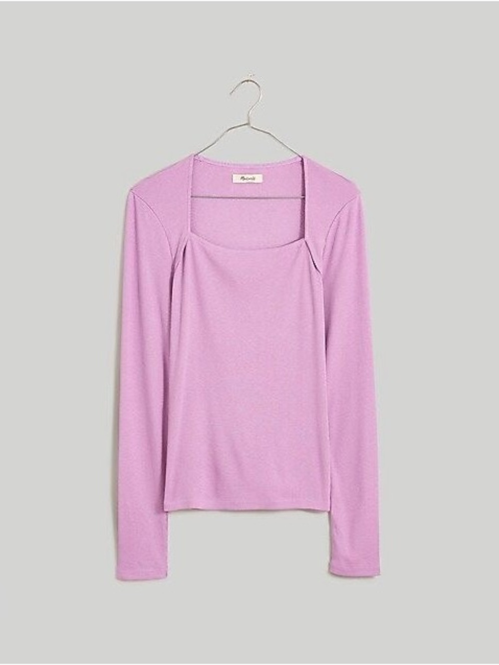 NWT Madewell Angled Neck Squareneck Long Sleeve Ribbed Top Small Orchid/Purple
